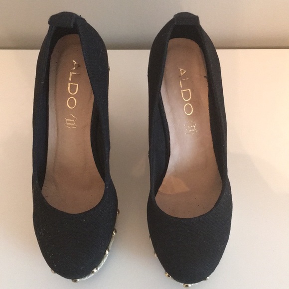 Aldo black studded canvas wedges - Picture 2 of 5
